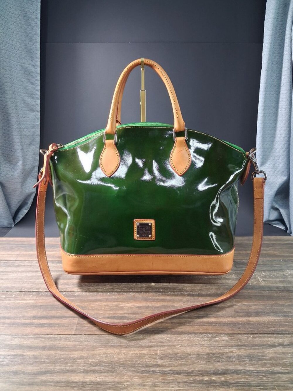 Dooney & Bourke Darcy Green Patent Leather Domed Satchel Crossbody Purse Bag